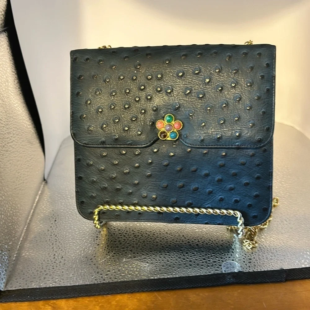 LOU – RAN ostrich print navy blue shoulder bag. New without tags. Beautiful bag. - Picture 1 of 9